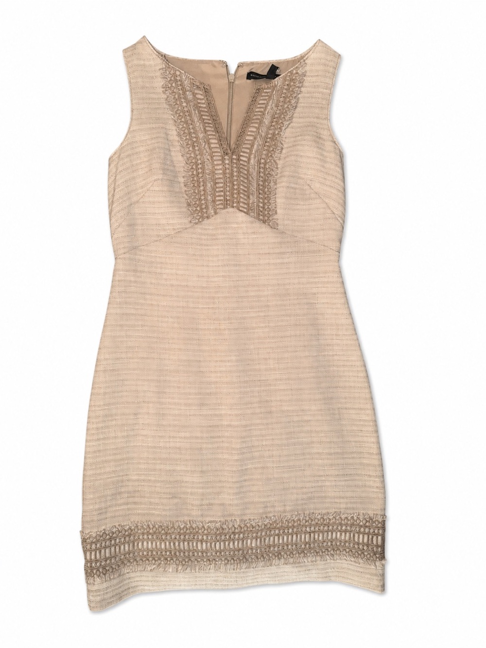 White House Black Market Beige Crochet-Trim Midi Dress